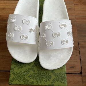 Gucci White Slide Sandals